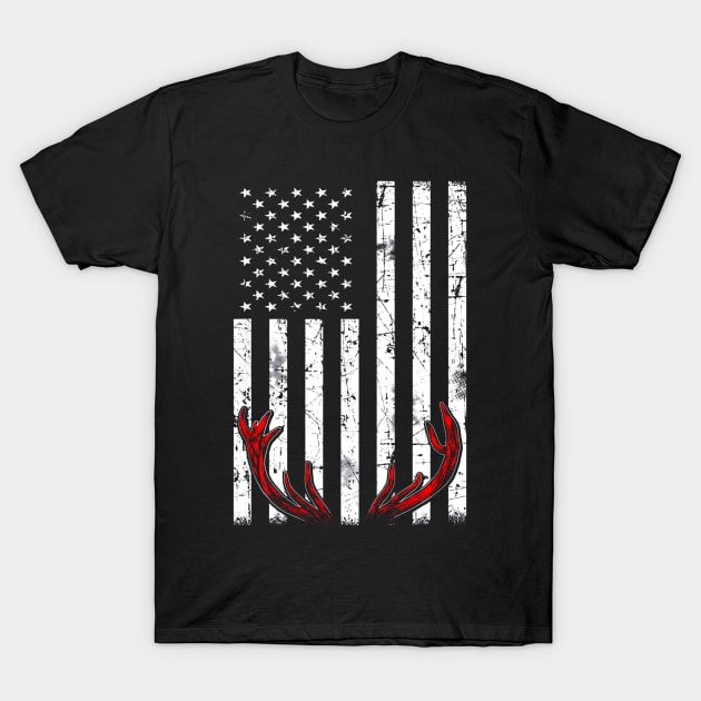 Deer Antlers American Flag USA Hunting Fishing T-Shirt by Kiwistore